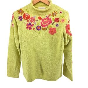 Susan Bristol Vtg 2002 Hand Embroidered Floral Wool Blend Sweater cottgecore LG